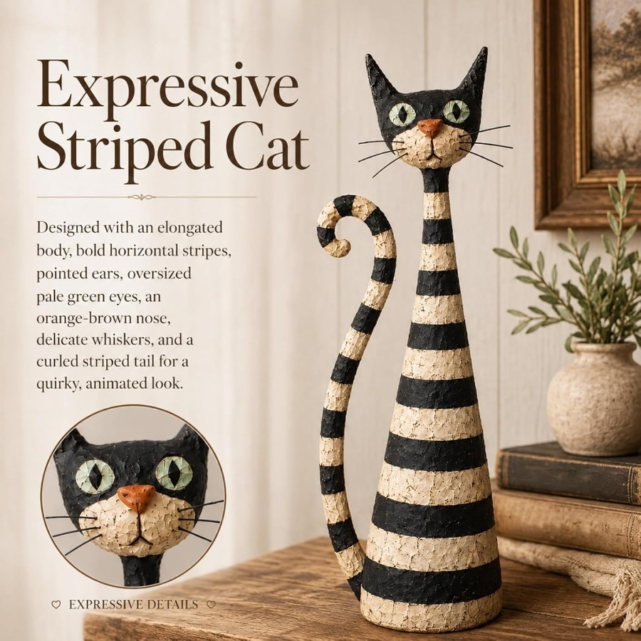 TEMU Vintage Cat And Lady Sculptures Whimsical Tabletop Ornament Room Shelf Decoration