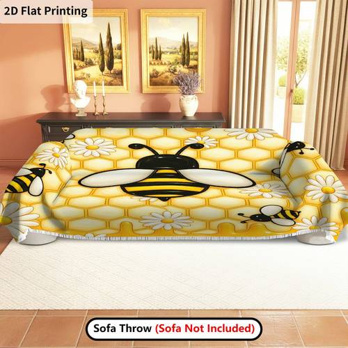 item picture 2d flat 1pc bee honeycomb daisy sofa cover chenille fabric with fringe friendly couch protector for single to four seater sofas living room or bedroom decor