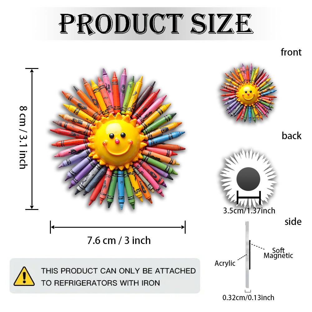 TEMU 1pc Of 2d Flat Acrylic Rubber Soft Magnet, Face Sun Crayon Art - Vibrant And Fun With Colorful Textures - Perfect For , Birthdays, 2d Flat
