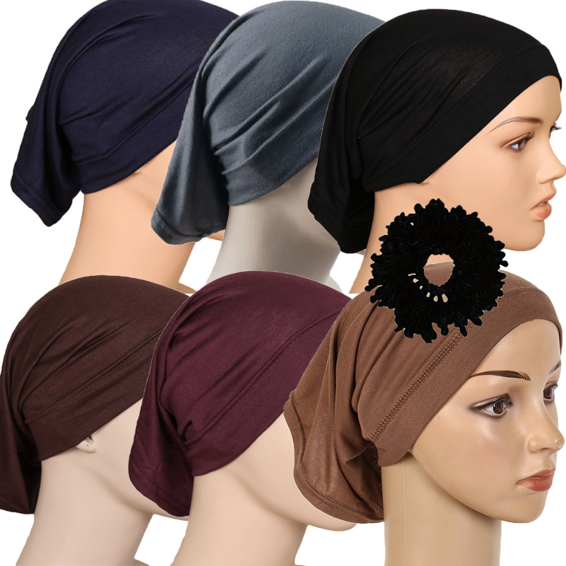 TEMU 7pcs Women's Fashion Breathable Elastic Tube + Hair Tie Set, Solid Color Elegant Temperament Small Hat Hijab With Scarf, Options Suitable For