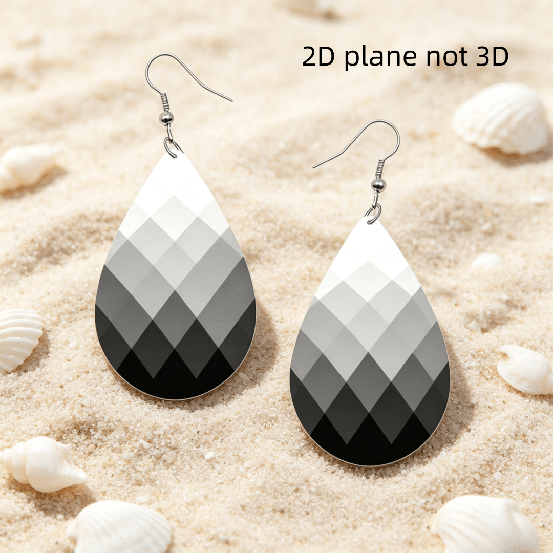 Black White Gradient Geometric Teardrop Earrings, Minimalist