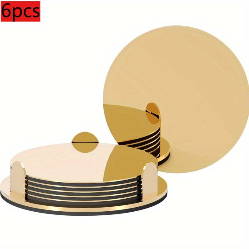 E-shop 6 Stück Spiegelfinish Goldene Edelstahl-Untersetzer - 3,35 Zoll Runde Elegante Polierte Metall-Trinkhalter mit rutschfester Basis, kratzfeste