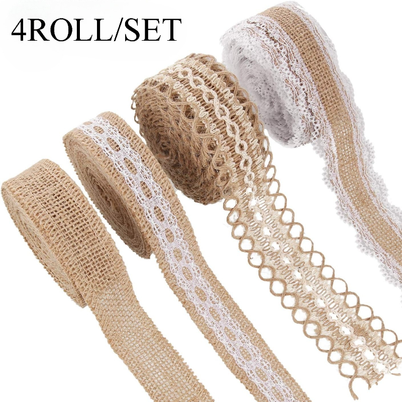 Image of Willbond 4 Rolls 78.74in / Roll Burlap Ribbon Lace Roll Crafts Ribbon Twine Rope For Wedding Rustic Decoration Diy Handmade Crafts