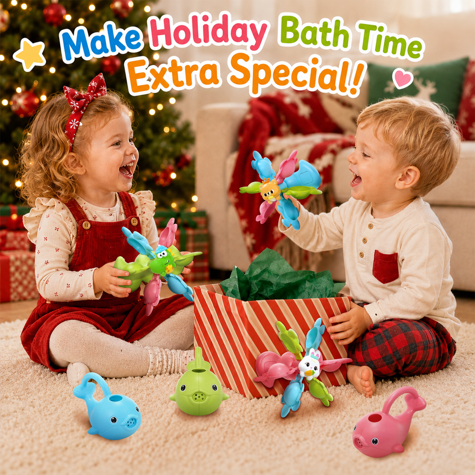 Youth Interactive Suction Cup Bath Toy Set with Windmill
