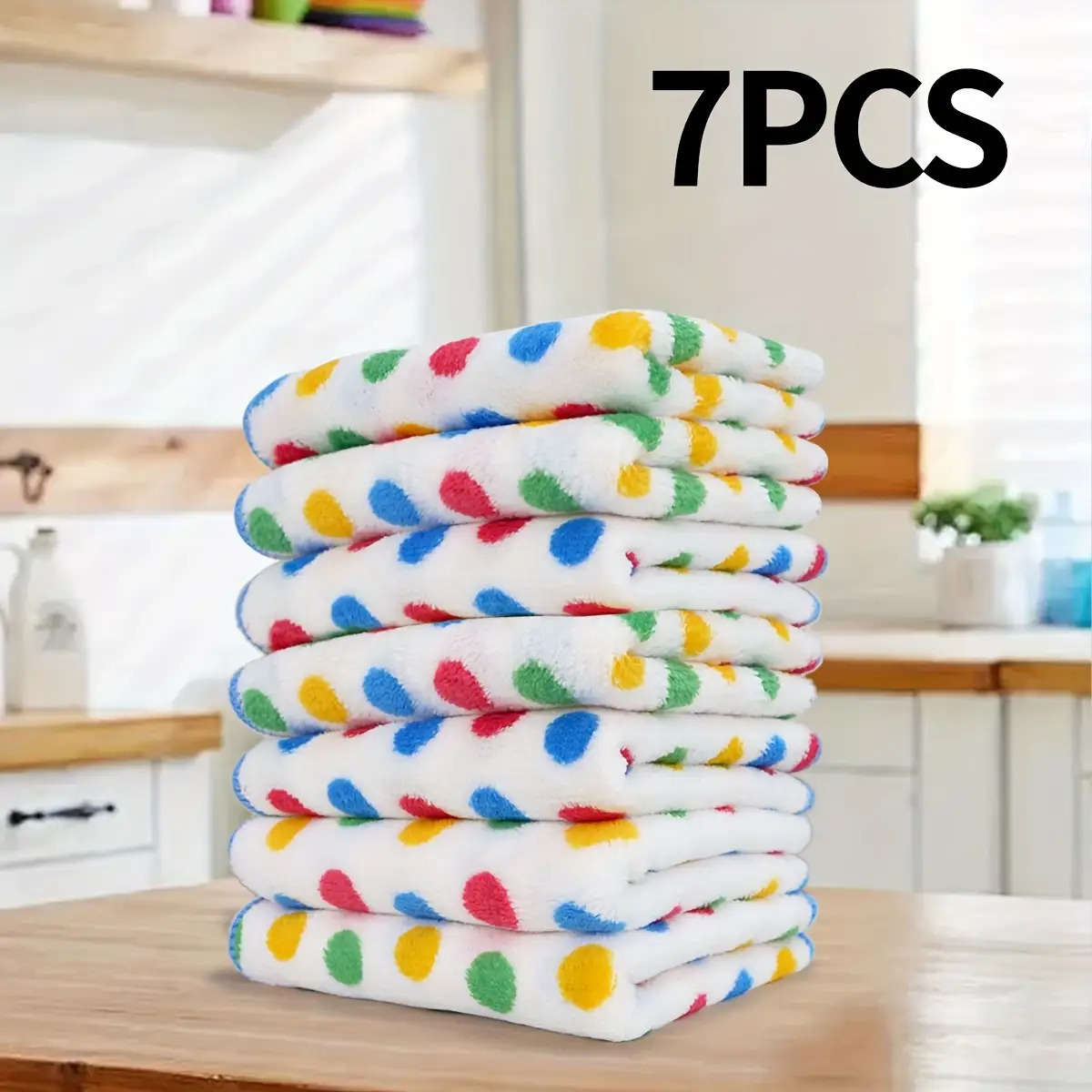E-shop 7/14 Stück Bunte Punktreihe Reinigungstücher - Mikrofaser Quadratische Küchen, Badezimmer- und Mehrzwecktücher, Maschinenwaschbar