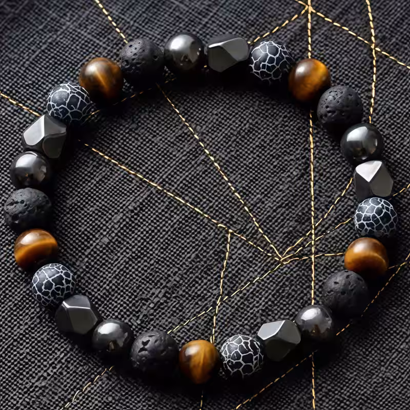 1pc wealth bangle bangle bracelet made of weathered stone and handmade bringing and hematite mens jewelry suitable for daily wear jewelry christmas gift for Product details 5
