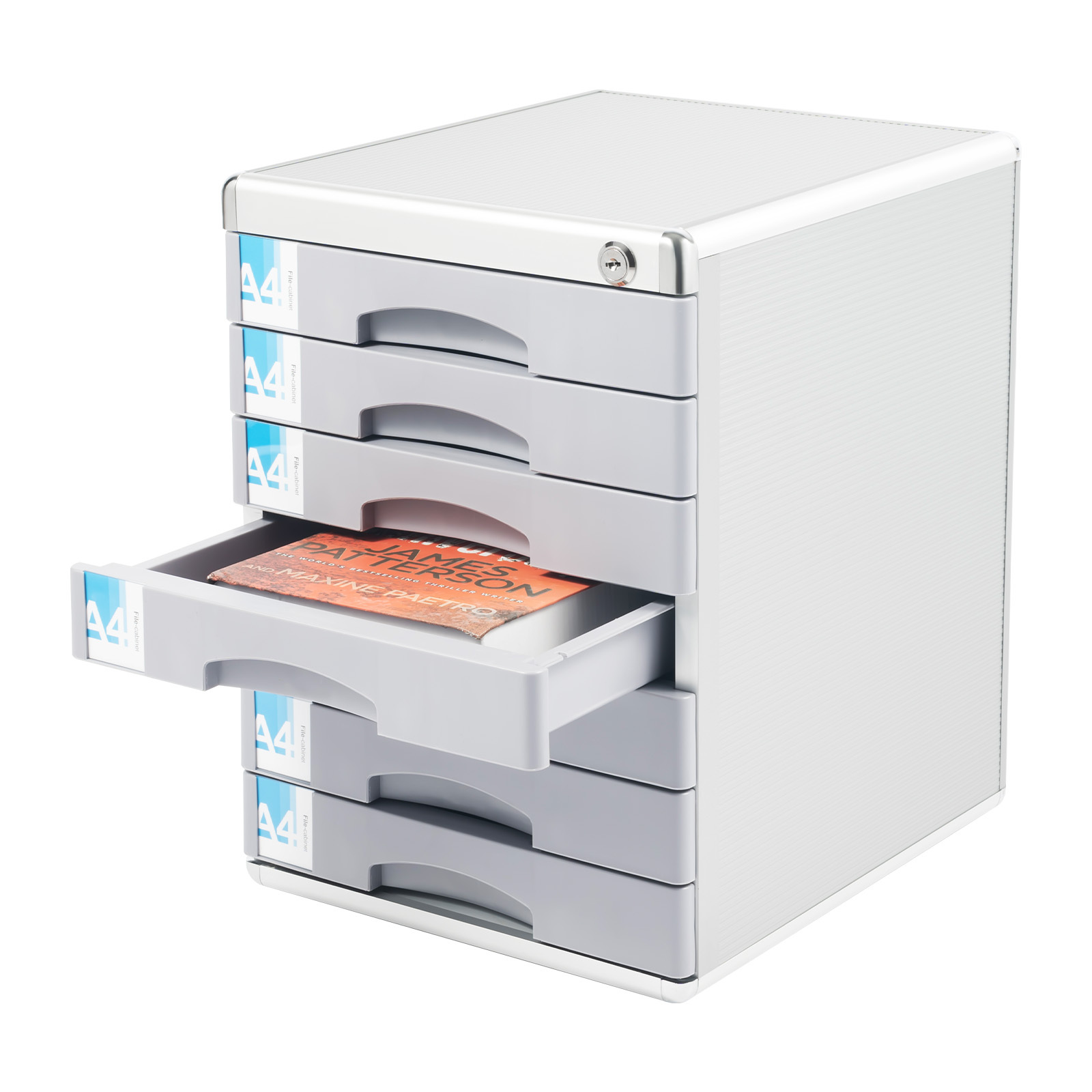 Home Office File Box, Document File Storage Box, With 7 Drawers, Aluminum Alloy Material, With Lock, Durable Material, -coated Surface, File Storage And Organizer, For Home And Office