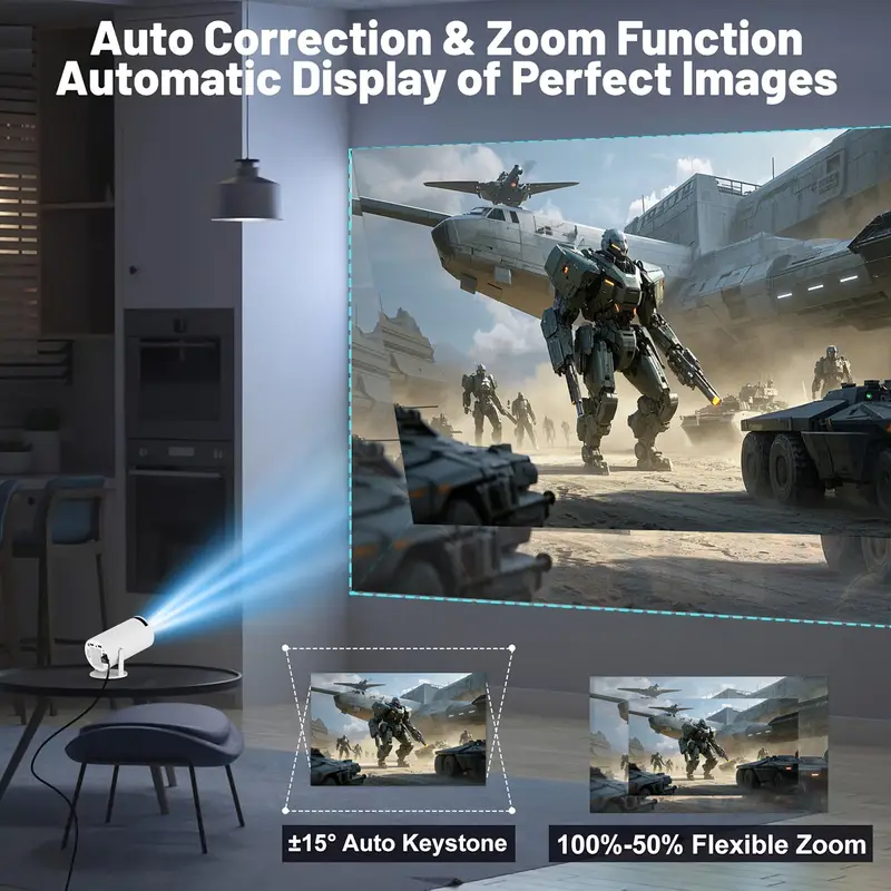 proyector inteligente portátil 4k/1080p con wifi 6, decodificación 4k, rotación de , de pantalla, enchufe de . uu. - ideal para cine en casa, conexión inalámbrica para teléfonos inteligentes, montaje de mesa, proyector 4k | cine en casa moderno | pantalla ajustable, proyector en casa detalles 8