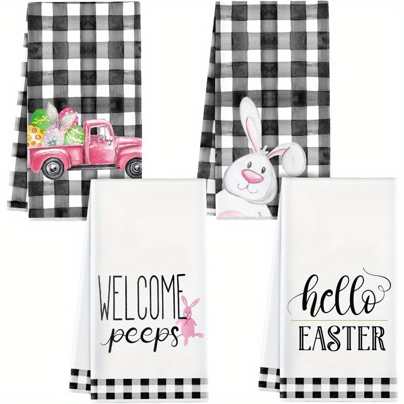 

4-pack Towels, 18x26 Inch, & , Absorbent Polyester Dish Cloths, Contemporary Cartoon Theme, Machine Washable, Soft & Reusable, Decorative Tea Towels For Home & Farmhouse Decor