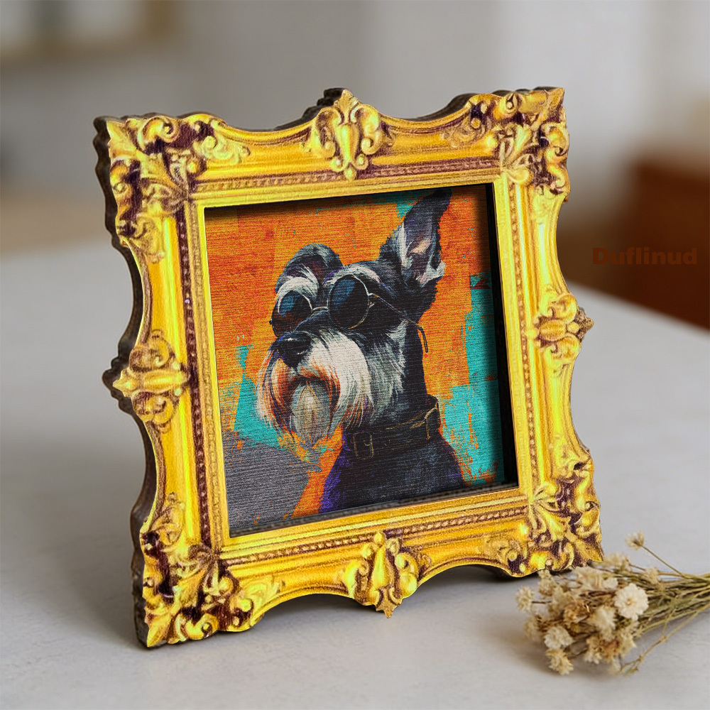 TEMU 1pc Duflinud Schnauzer Dog Magnet Suitable For Fridge, Wood Decoration With Mini Schnauzer & Fashion Glasses, Square Kitchen Magnets For