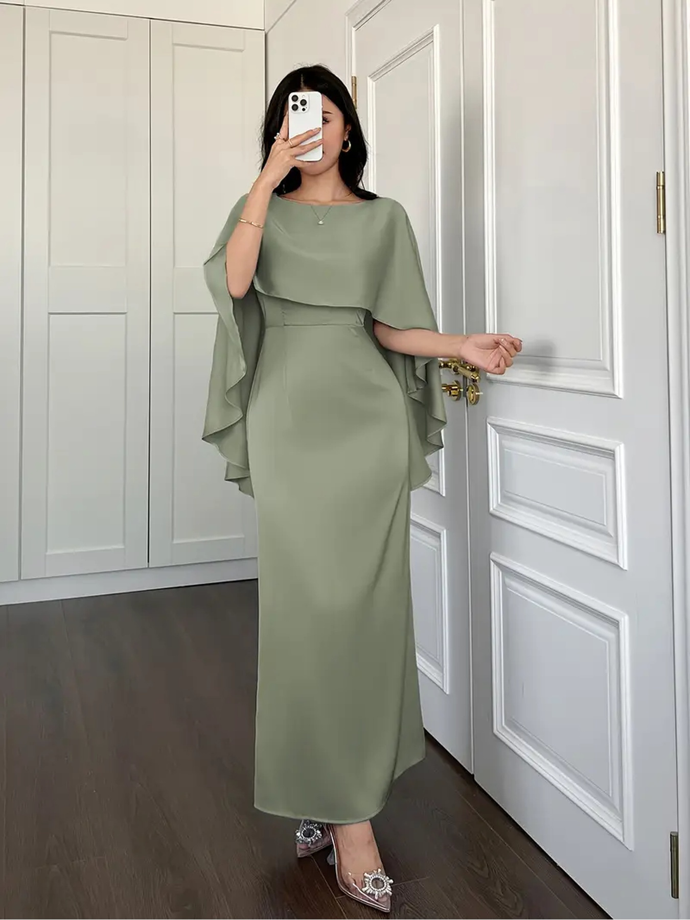 elegant lavender midi dress sleeves waist cinching - Temu