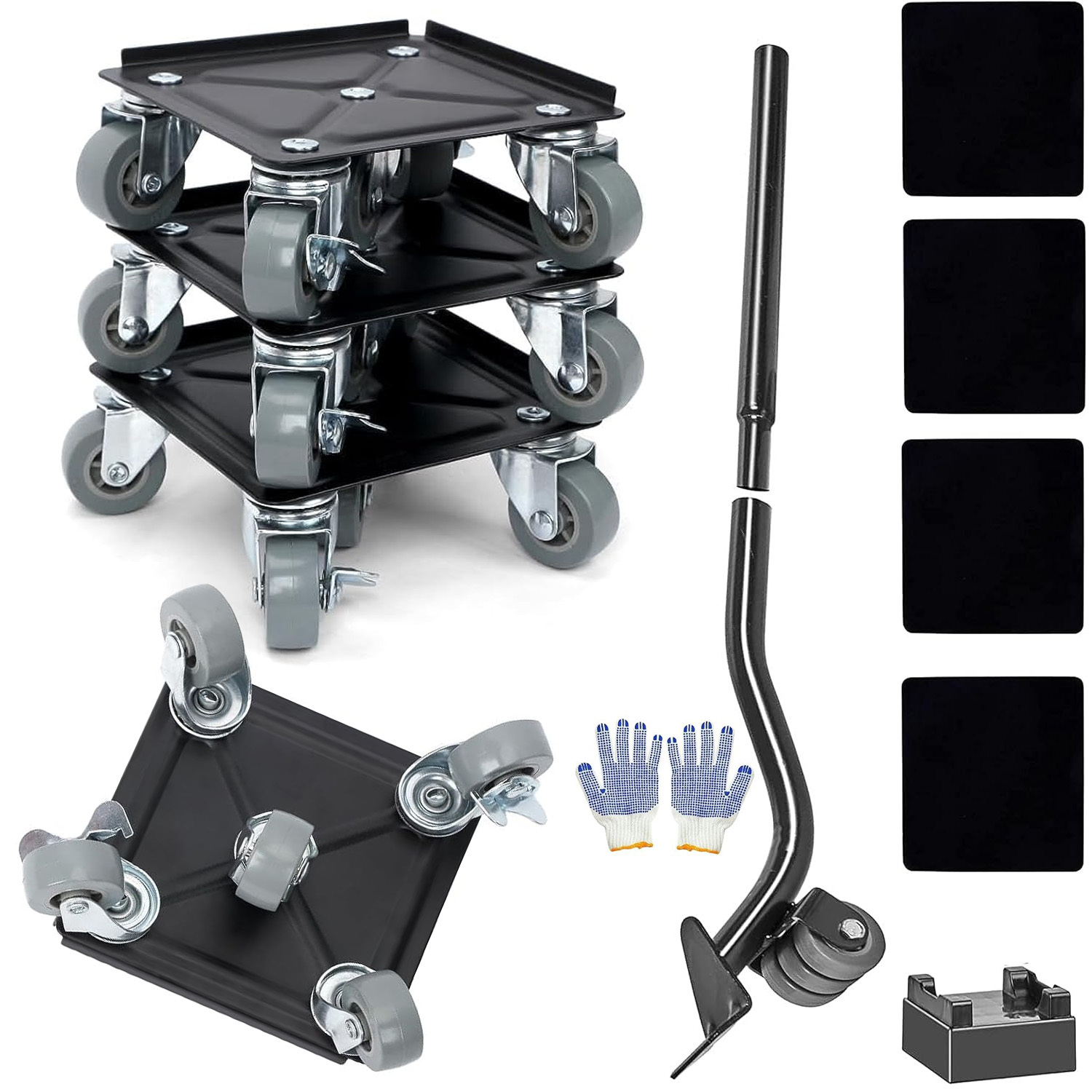 Image of Heavy Duty Furniture Moving Kit Including Lift Jack And 4 360-degree Rotating Wheels, Mover Aid For Cabinets, Beds & Sofas