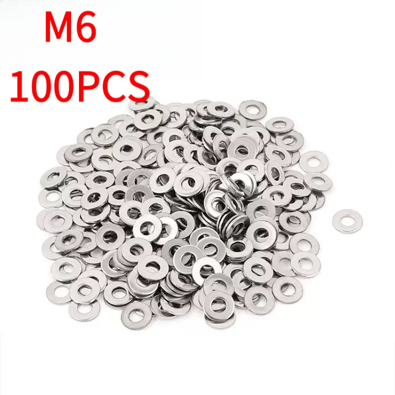 TEMU 100pcs M6 Flat Washers, 304 Stainless Steel Flat Washers - Stainless Steel Screw Washers, Galvanized Thickened Metal Sealing Washers,