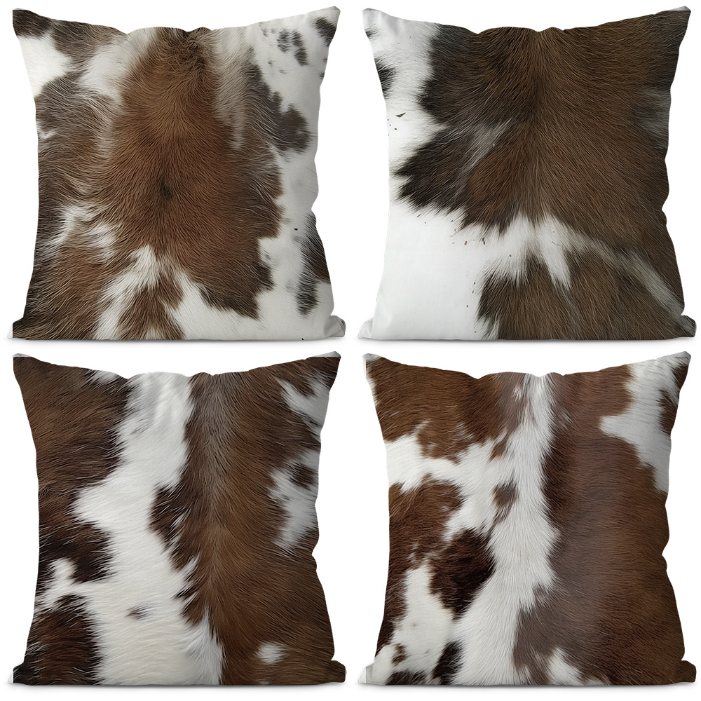 

4pcs Cowhide Textured Leather Throw Pillow Covers, Soft Polyester Sofa Cushion Cases With Zipper Closure, Machine Washable, Contemporary Style For Living Room And Bedroom - 18x18 Inches