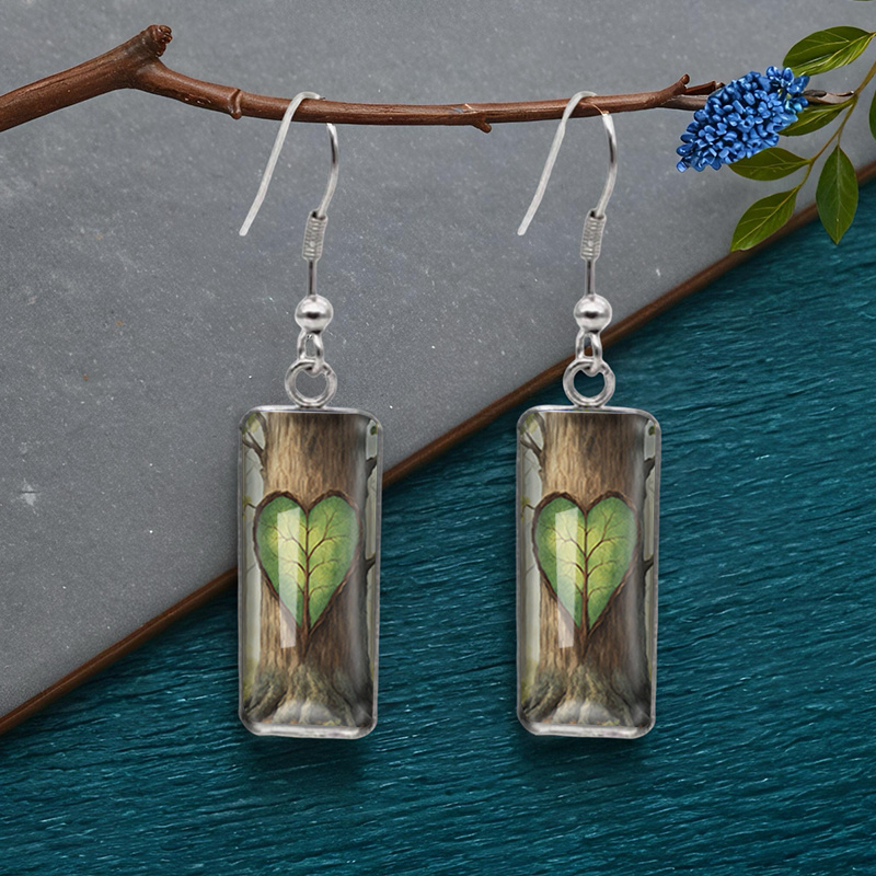 TEMU 1 Pair In Tree Trunk Rectangular Earring Fashion Dangle Earrings Handmade Glass Dome Jewelry