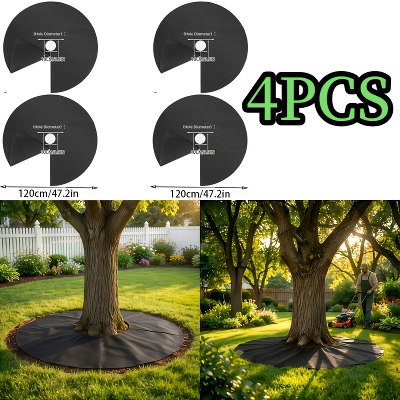 TEMU 4pcs Large Mulch Mats, Black Breathable Weed Control Covers For Fruit Trees, Garden Beds, Landscaping, Planting & Outdoor