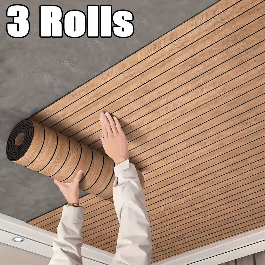TEMU 3 Rolls Of 118 X 15.7in Natural Fishbone Wood Grain Self-adhesive Wallpaper, 3d Stereoscopic Wall Panels, Waterproof, And Stain-resistant,