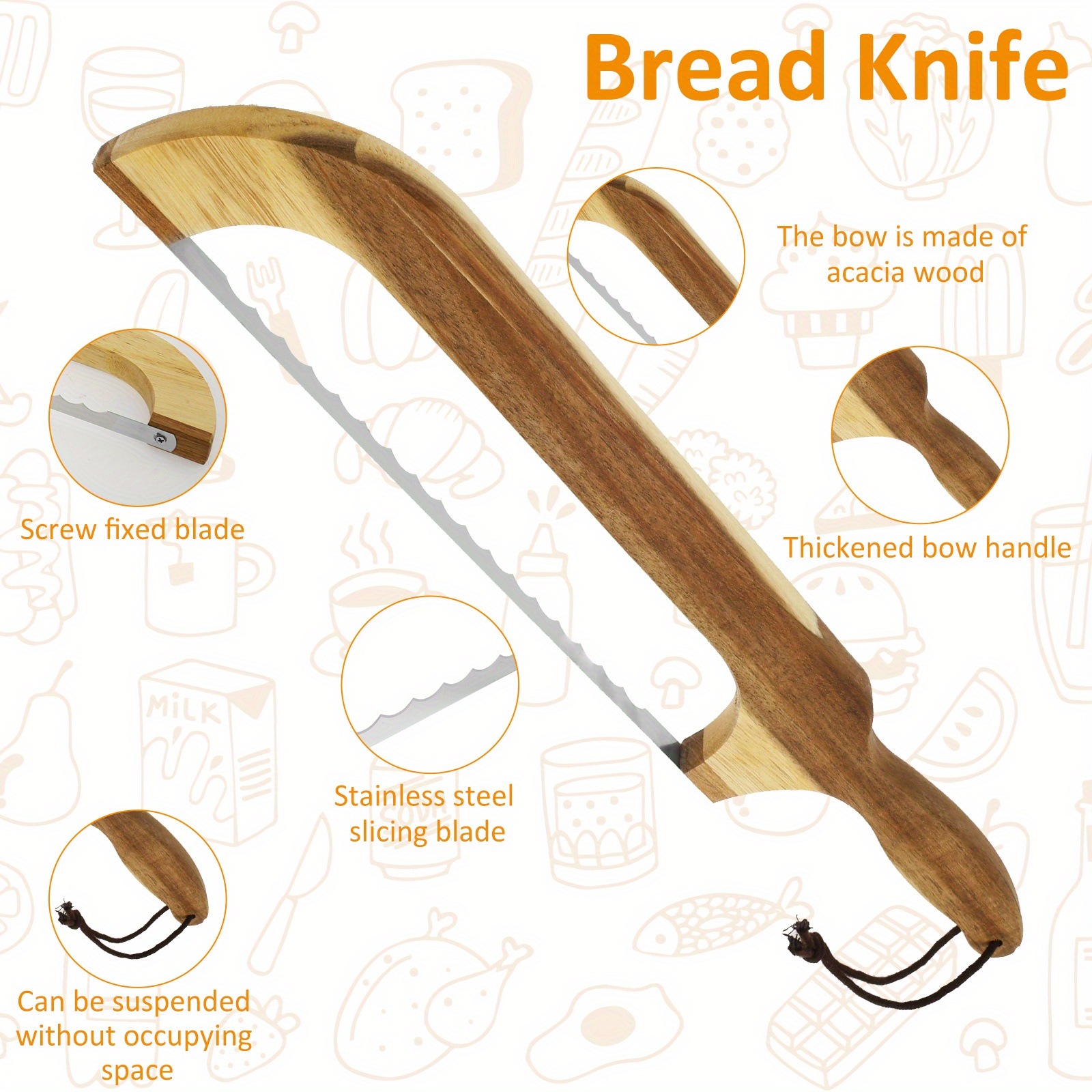 

5pcs Bread Set With Ergonomic Wooden Handle - Stainless Steel Blade, Sourdough & Homemade Breads, Includes Safety Guards & Replacement Blades