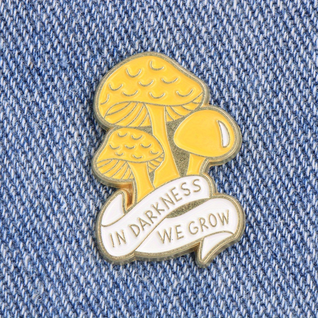 TEMU Cute Mushroom-shaped Metal Brooch With Fun Phrases, Pin, Collar Badge, Clothing, And Backpack Accessory