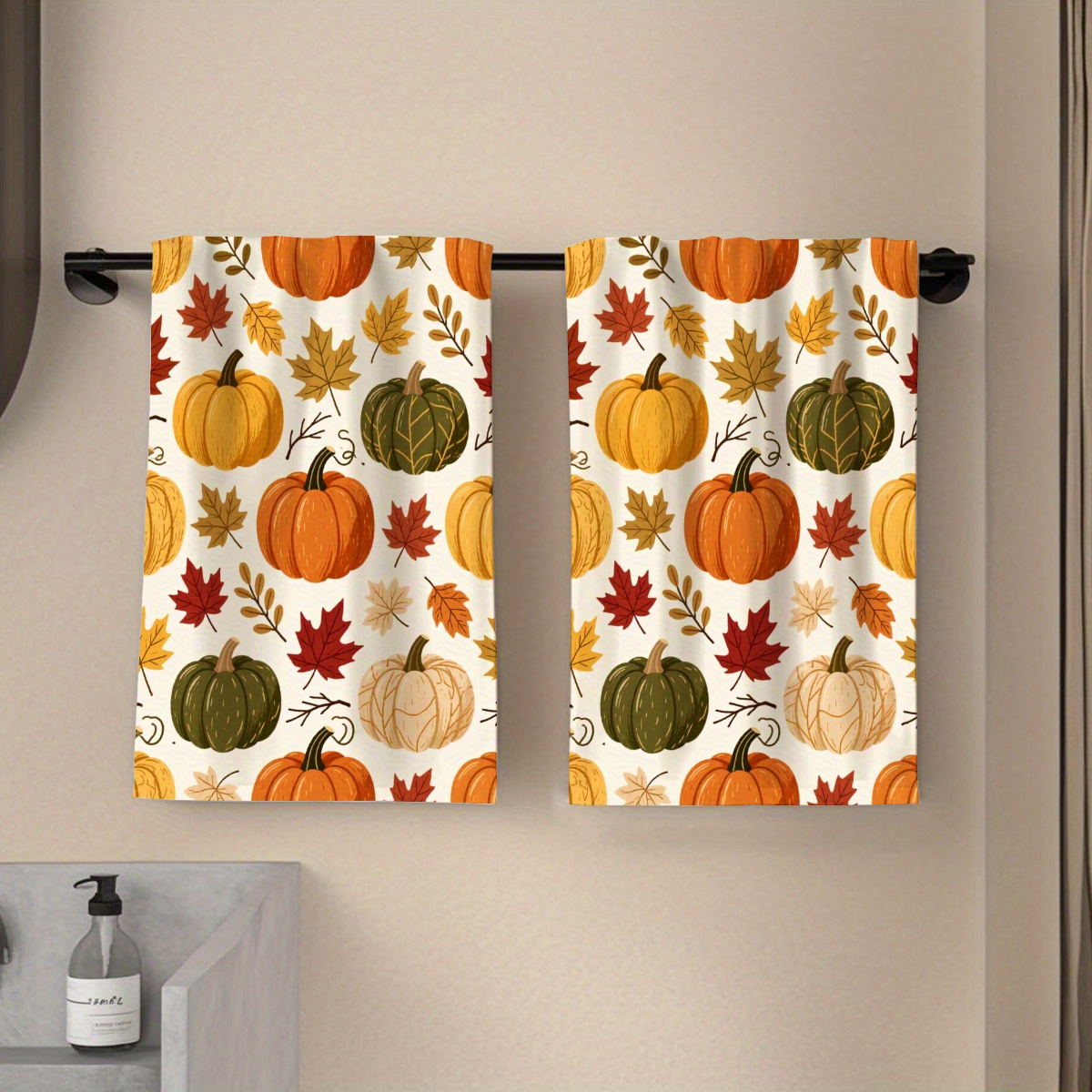 TEMU Cleaning Cloth 2pcs Kitchen Towels, Single-sided Printed With Pumpkin And , Soft Comfortable Durable Odorless, Suitable For Bathroom, Kitchen,