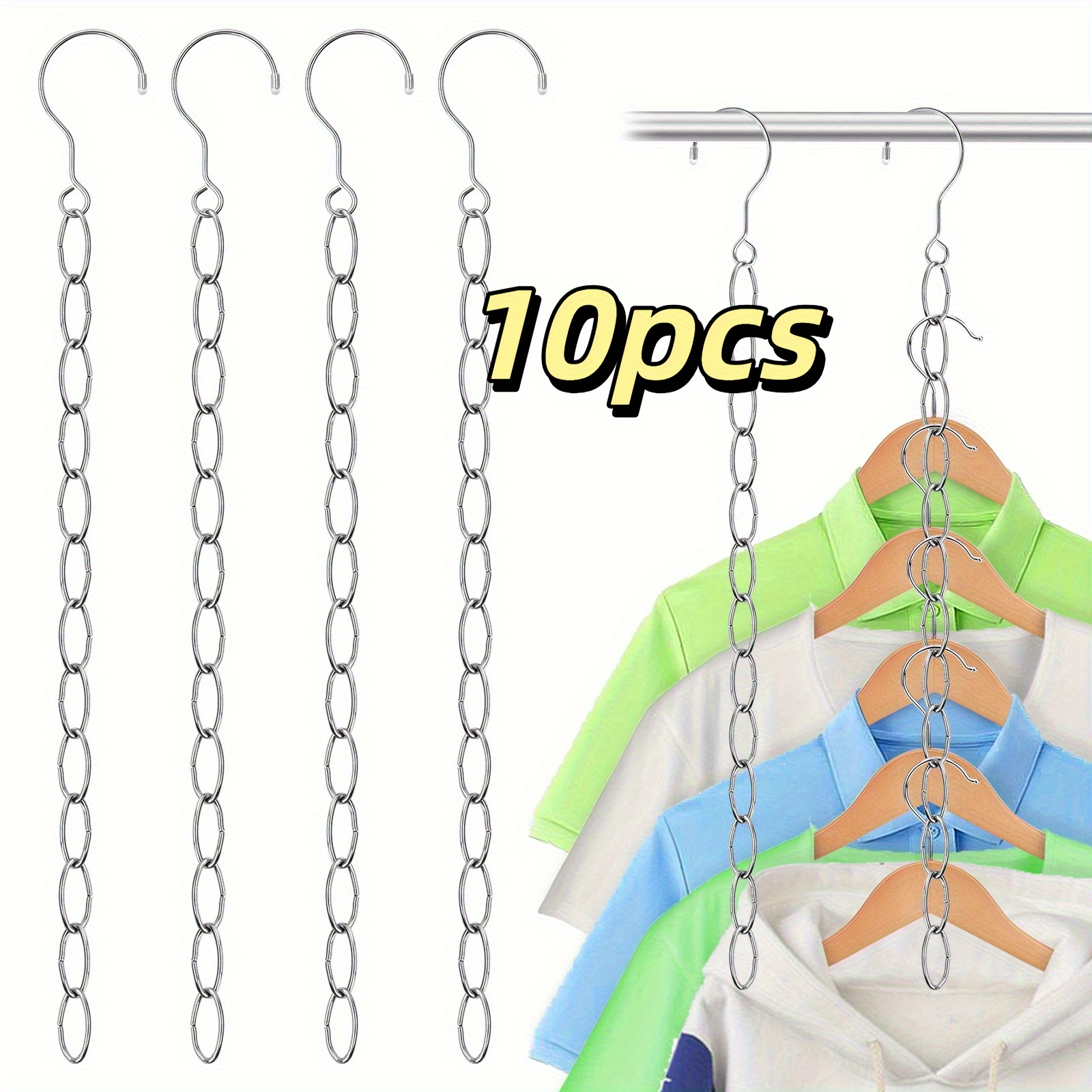 TEMU 10pcs- Stainless Steel Clothes Rack Connection Chain, Layered Hook Chain, Space- Saving Clothes Rack Chain, Wardrobe Storage And Organization,