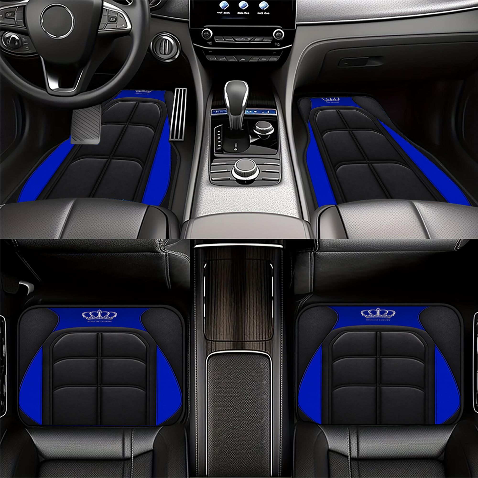 TEMU 2d Flat Printing Universal Car Floor Mats With , Blue And Black Color Scheme, For Interior Protection, 2pcs 4pcs Option