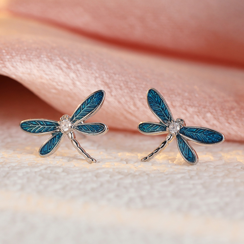 TEMU Boucles d'oreilles clous pour femme à en émail bleu - Élégantes, adaptées et aux occasions spéciales, bijou plaqué K, cadeau pour Noël, la