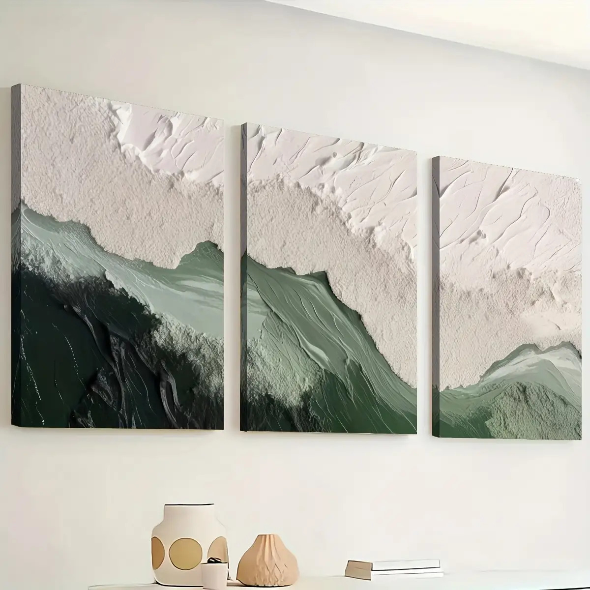 TEMU 3pcs Modern Minimalist Beach Ocean Wall Art - Coastal Sea Texture Framed Canvas Paintings, Hd Printed Soft Tones, Wrapped Wood Frame For Living