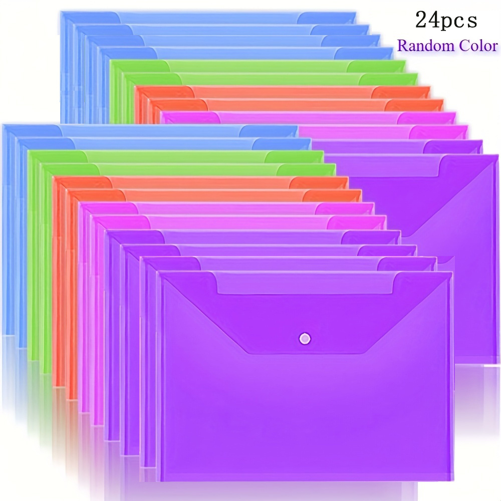 TEMU 24-pack Heavy-duty A4/letter Size Folders With Snap Button Closure Suitable For Office, School, Home Organization - Random Colors, Binding For