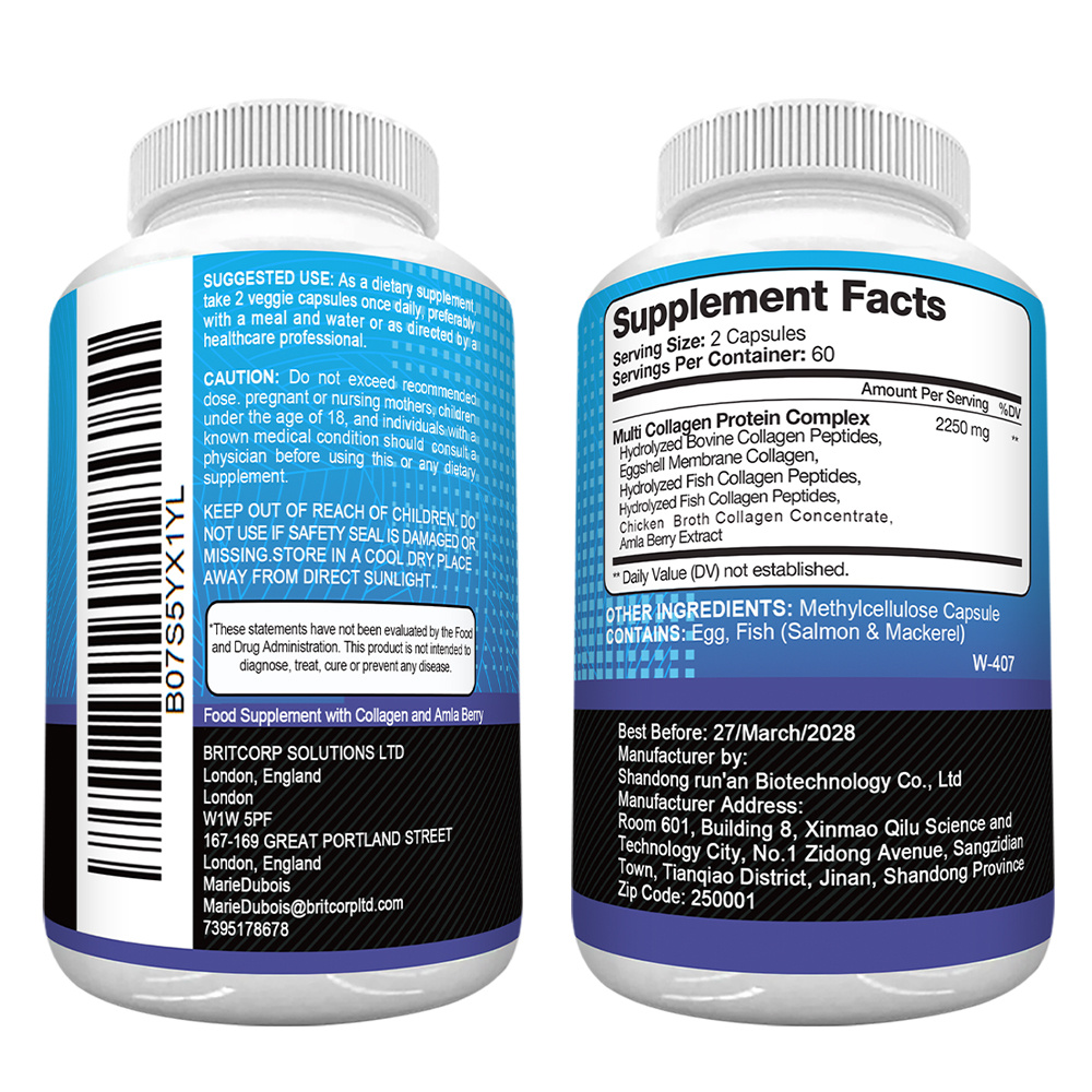 Collagen Protein Complex Supplement, 2 Bottles, 240 Capsules