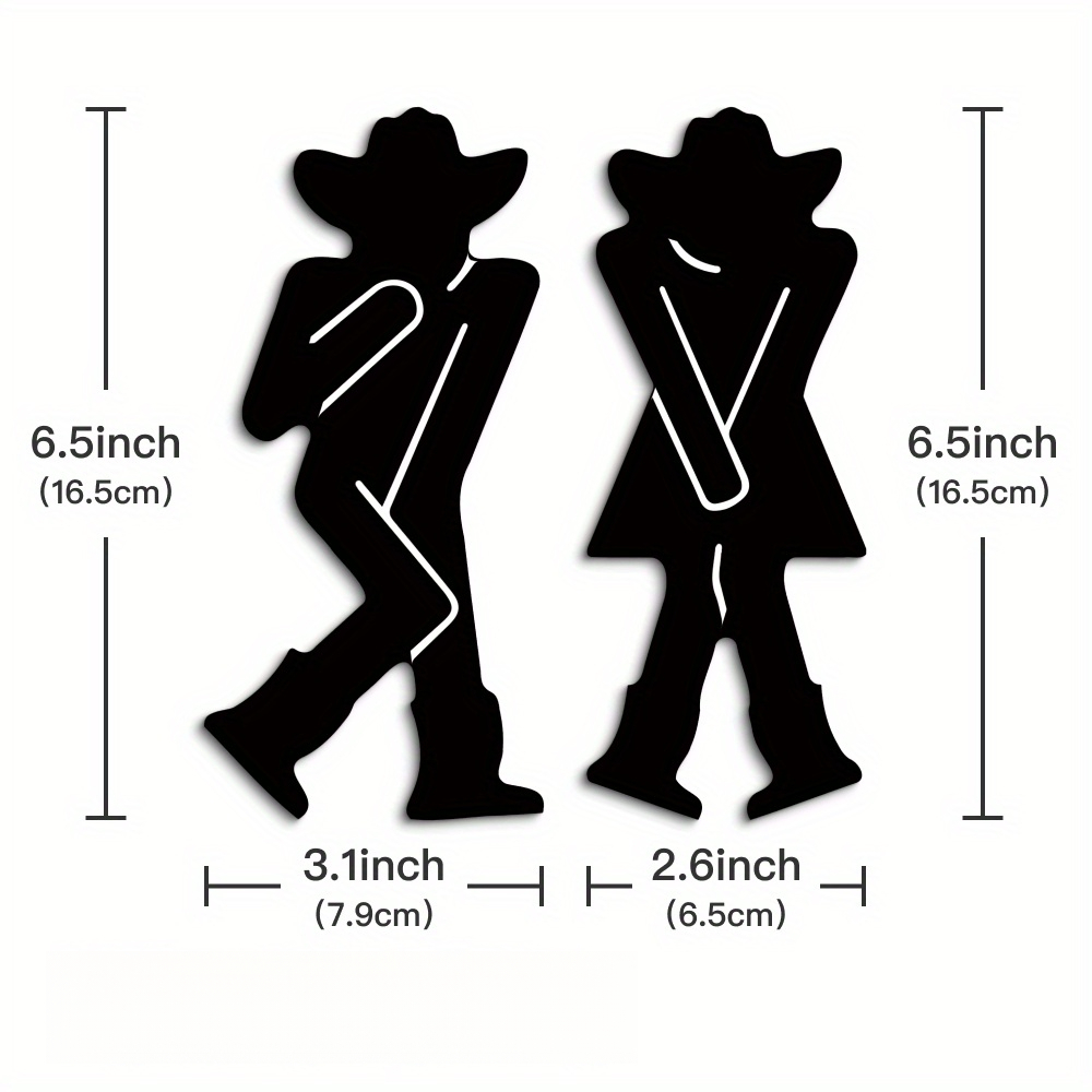 TEMU 2d Flat, 2d Flat, 2pcss 2d Flat Acrylic Wall Decor Putuo Decorative Cowboy And Cowgirl, 2pcs Set, Suitable For Home, Farmhouse Bathroom, Toilet