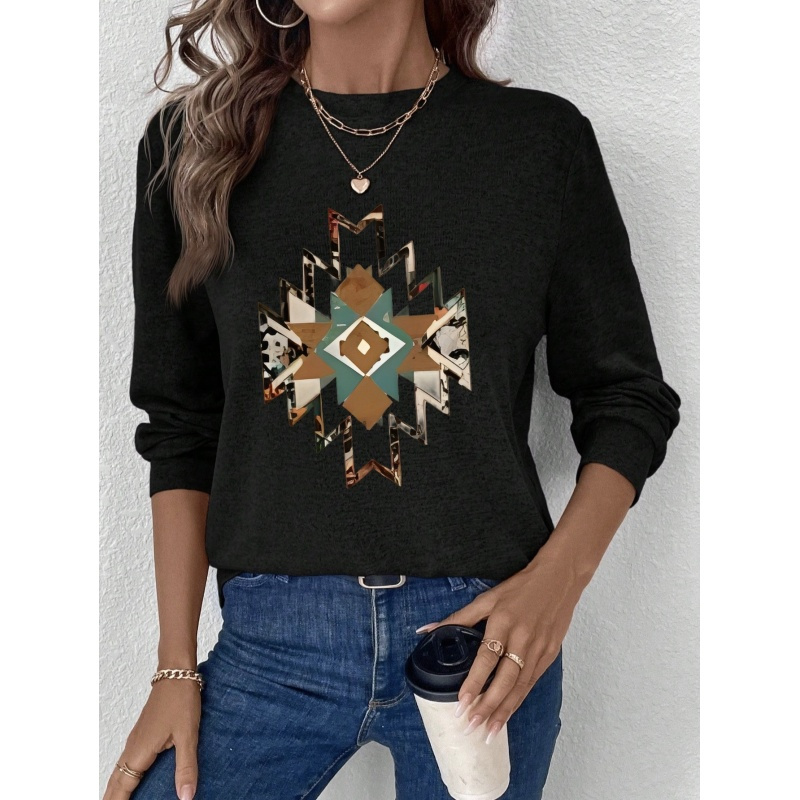 

1pc Totem Polyester T-, Long Sleeve Top , Pattern