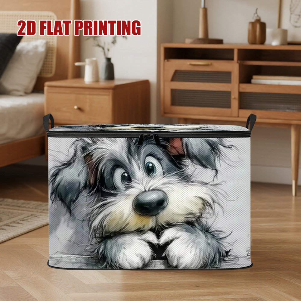 TEMU A Cute Dog Portrait Storage Box With A Design- Oxford Cloth Rectangular Organizer Bag, Suitable For Beds, Car Trunks, Garages, And Vacation