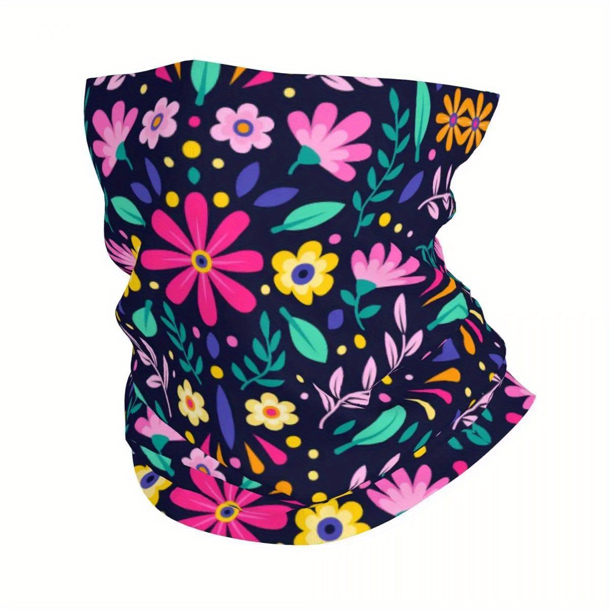 bandana neck gaiter dark background floral face scarf pink Temu
