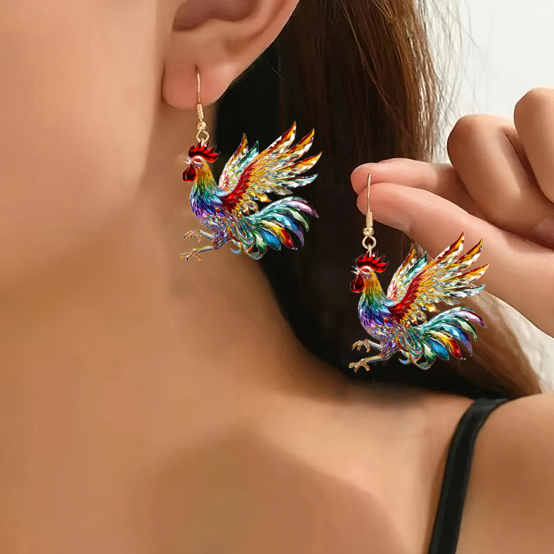 

Elegant Acrylic Rooster Earrings, Bohemian Style Animal Theme Dangle Earrings With Stainless Steel Ear Needle, & Holiday Parties, Ideal Gift For All - Ready