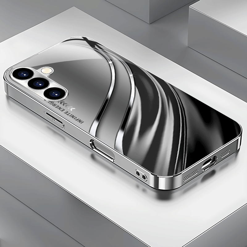 TEMU Phone Case - High-end Silver And Black Curved Pattern Electroplated Silver Phone Case For Galaxy S25/s24/s23/s22/s21/s20/note