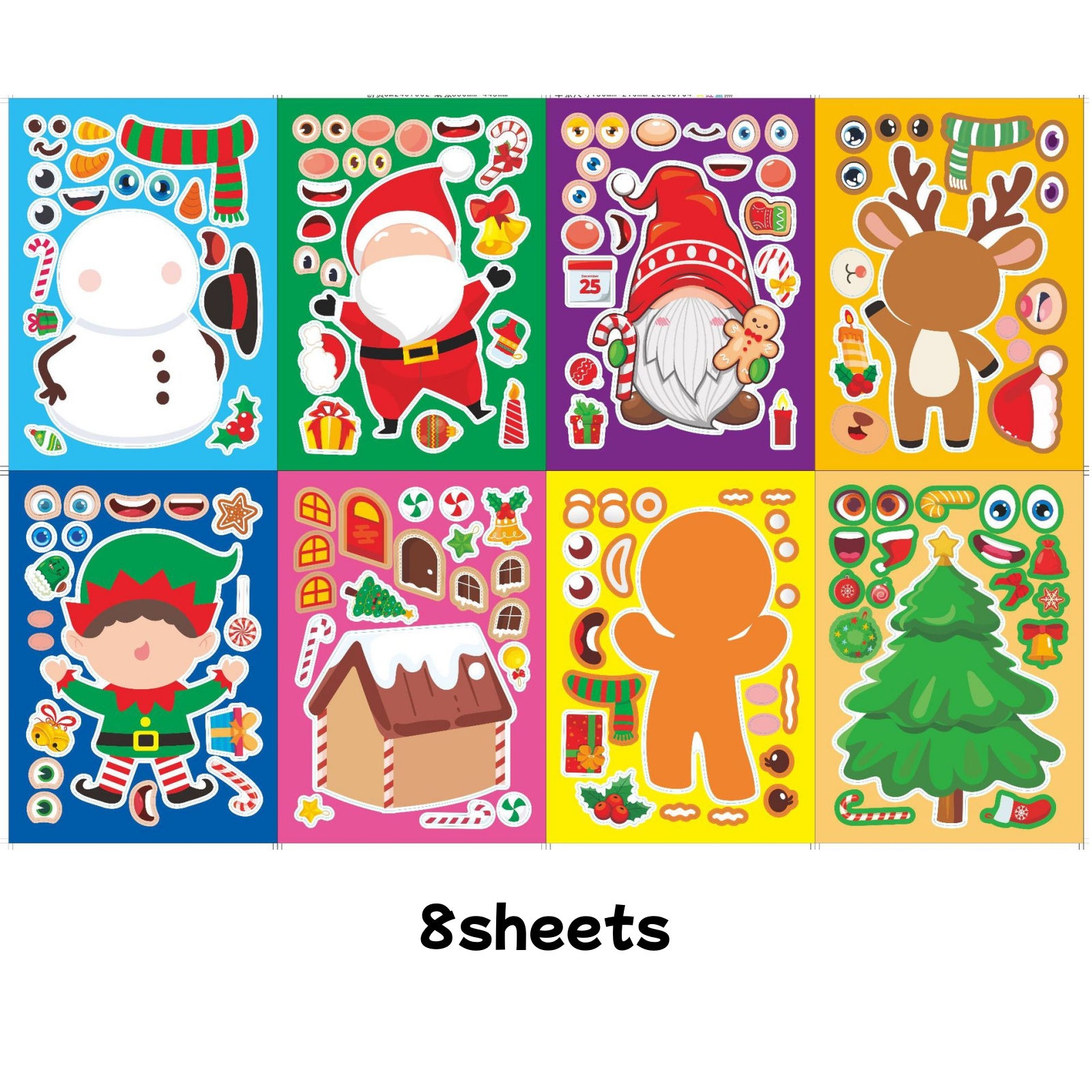 TEMU Hojas de pegatinas DIY Haz una cara de Navidad 8/16 - tus propias de , árbol y Papá Noel, juguete de rompecabezas interactivo para el desarrollo