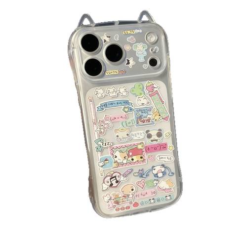 phone case cute cat phone case with kawaii cartoon stickers print transparent protective cover soft tpu shockproof case for iphone 16 15 14 13 12 11 pro x xr xs camera lens protection anti scratch phone shell