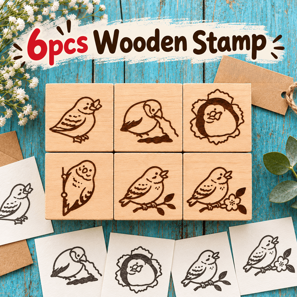 6pcs Animal Little Bird Wooden Stamps for Crafting