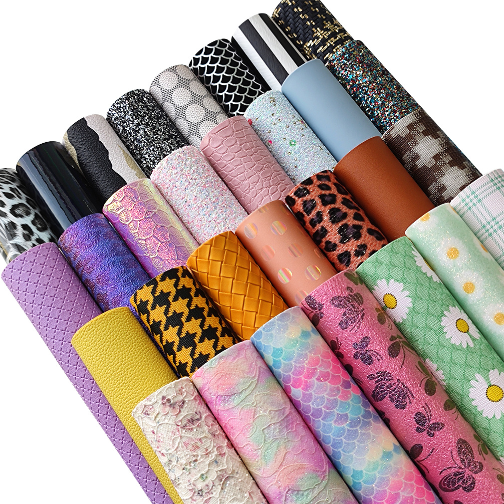 Fv 30pcs Random Pattern Glitter Thick Faux Leather Pieces A4 8.2 × 11.8 Inch Pu Synthetic Leather Diy Hand Sewing Bow Earrings Material