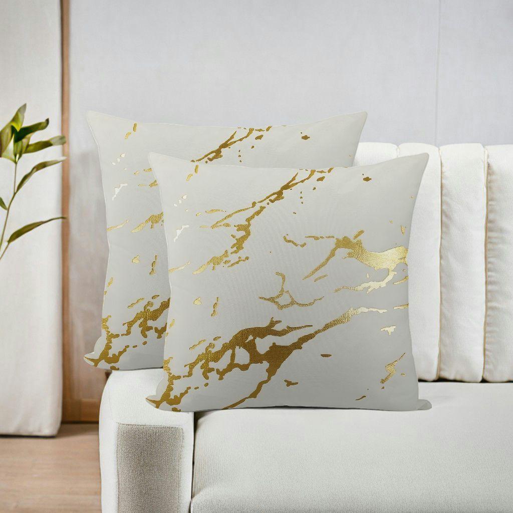 

Pack Of 2, Marble Geometric Bronzing Printed Throw Pillow Cases Cushion Covers Shells For Sofa Couch Bed Home Decoration 18 Inches, White And Golden