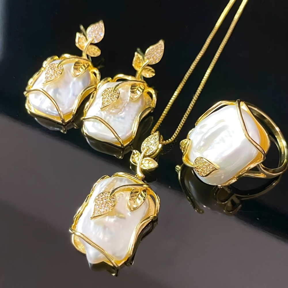 TEMU Women's Jewelry Set, Natural Necklace, Earring Set, Baroque Freshwater Set