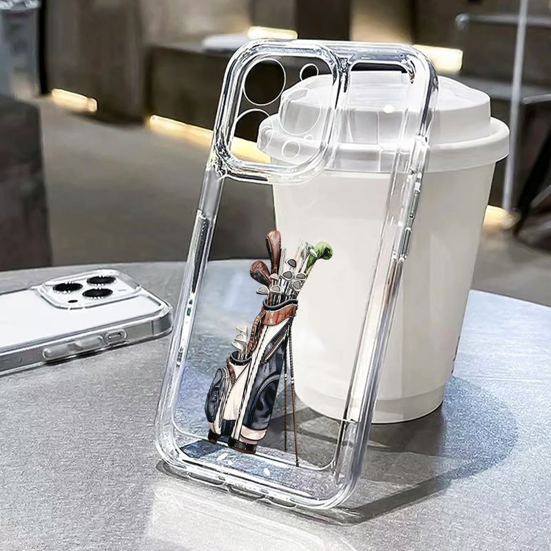 TEMU Phone Case: Golf Bag Watercolor Pattern Case, Suitable For Iphone 17 Pro Max, Iphone 15 Pro Max/14/16/17/15/13/12/11/x/xr/xs , Transparent Tpu