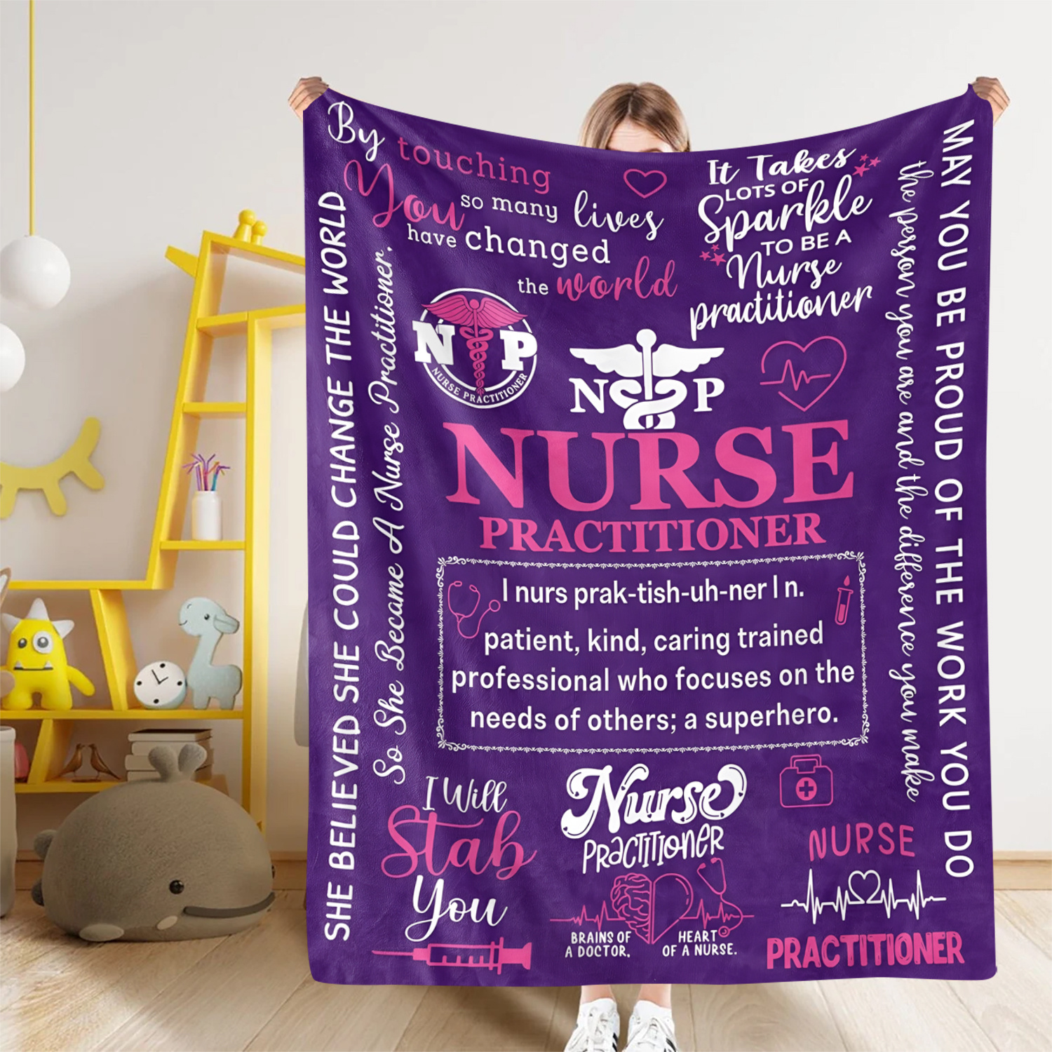 

1pc Nurse Practitioner Inspirational Fleece Blanket - , All , 100% Polyester, 200-250gsm, Knitted , For