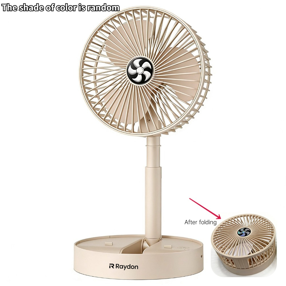 Ventilateur pliable télescopique Raydon | Ventilateur de bureau et de piédestal 3-en-1 réglable avec 3 modes de vitesse | Ventilateur portable USB rechargeable avec base de rangement pour la maison, l