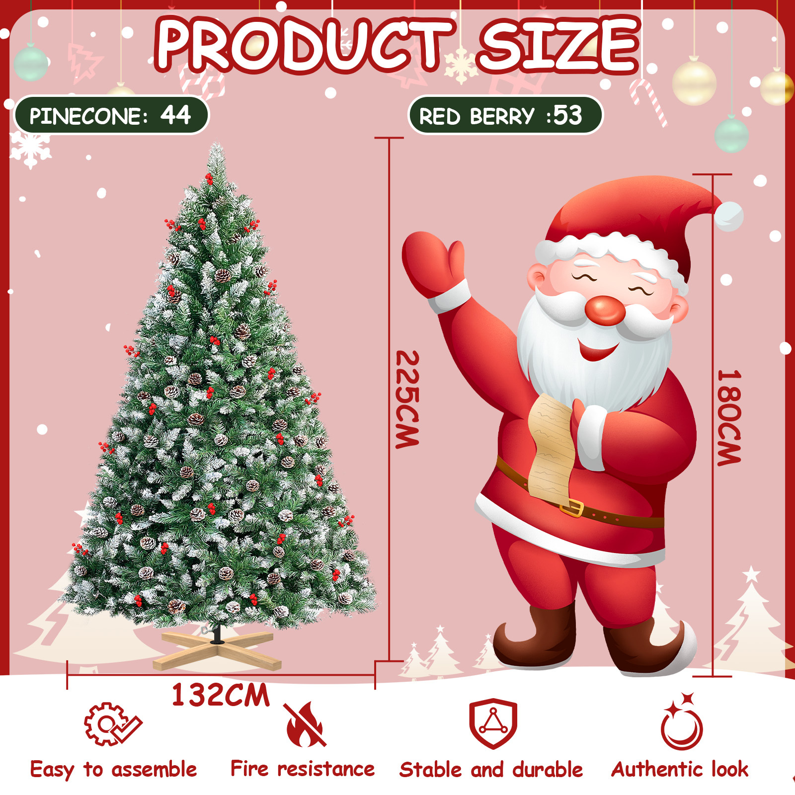 Image of Bayernlive Artificial Christmas Tree ( White Pinecones With Red Berries), 1.5m//2.1m