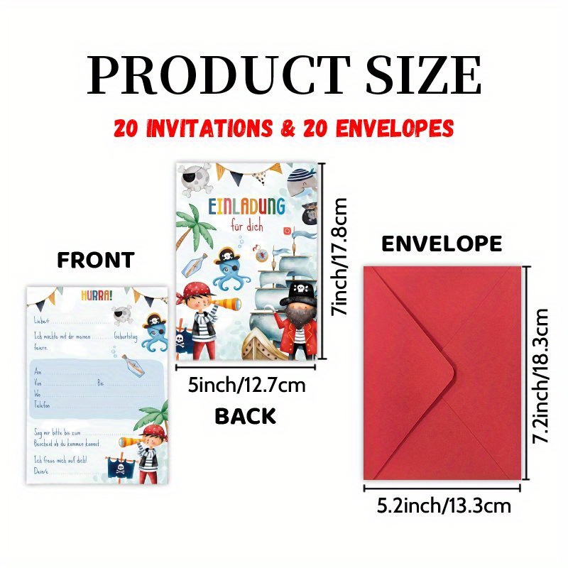 Invitation Set Including 20 Cards And 20 Envelopes Featuring A Cartoon Pirate Theme, Ideal For Celebrating Milestone Birthdays. Perfect For Inviting , , Or For Graduation Parties And Decorations