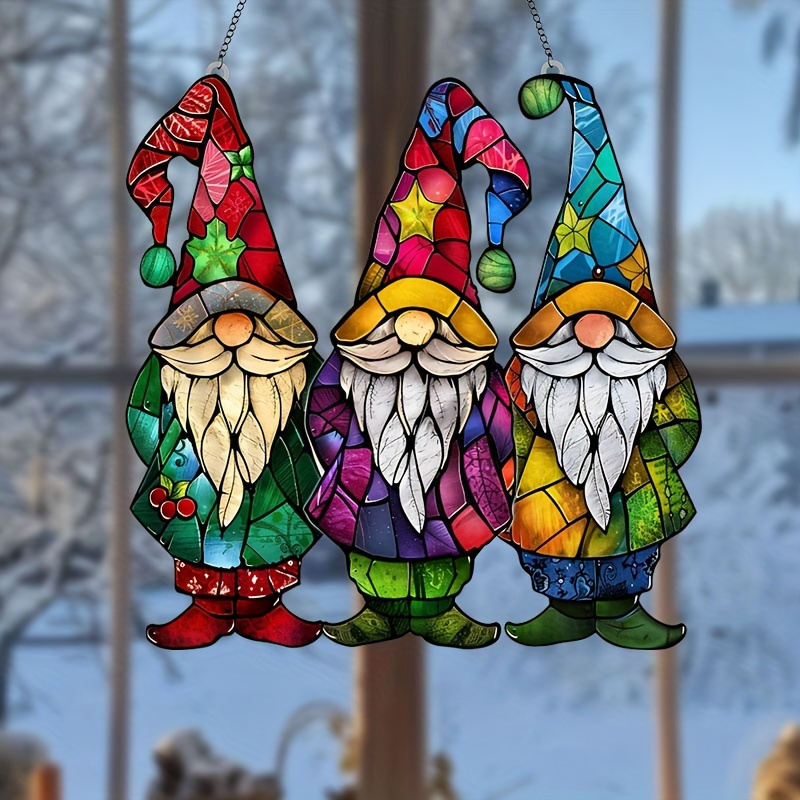 

3pcs Stained Glass Garden Suncatchers, 8in Plastic Fairy Window Hangings, Waterproof & Resistant, Ideal For Christmas Decoration