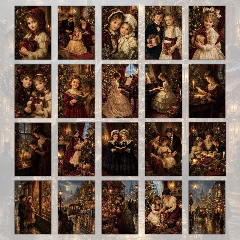 TEMU Pack Of 20, Vintage Victorian Christmas Cards - 4x6 Inches, Classic Illustration, Collection Decorative Painting Cards, Perfect For Scrapbooking