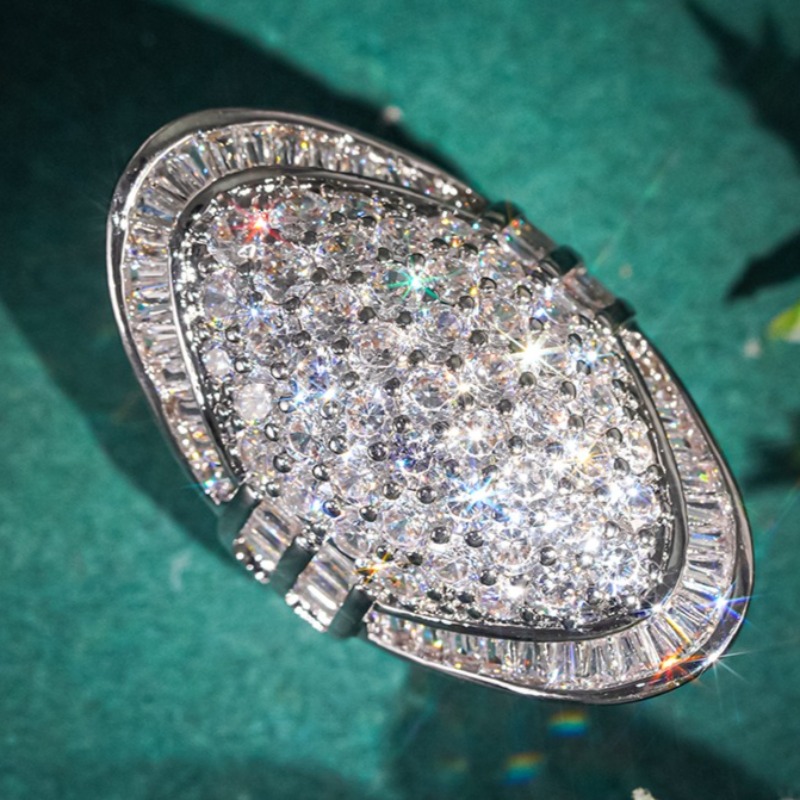 Luxury Cluster Oversized Oval Iced Out Blingbling Rings, Exquisite Gift